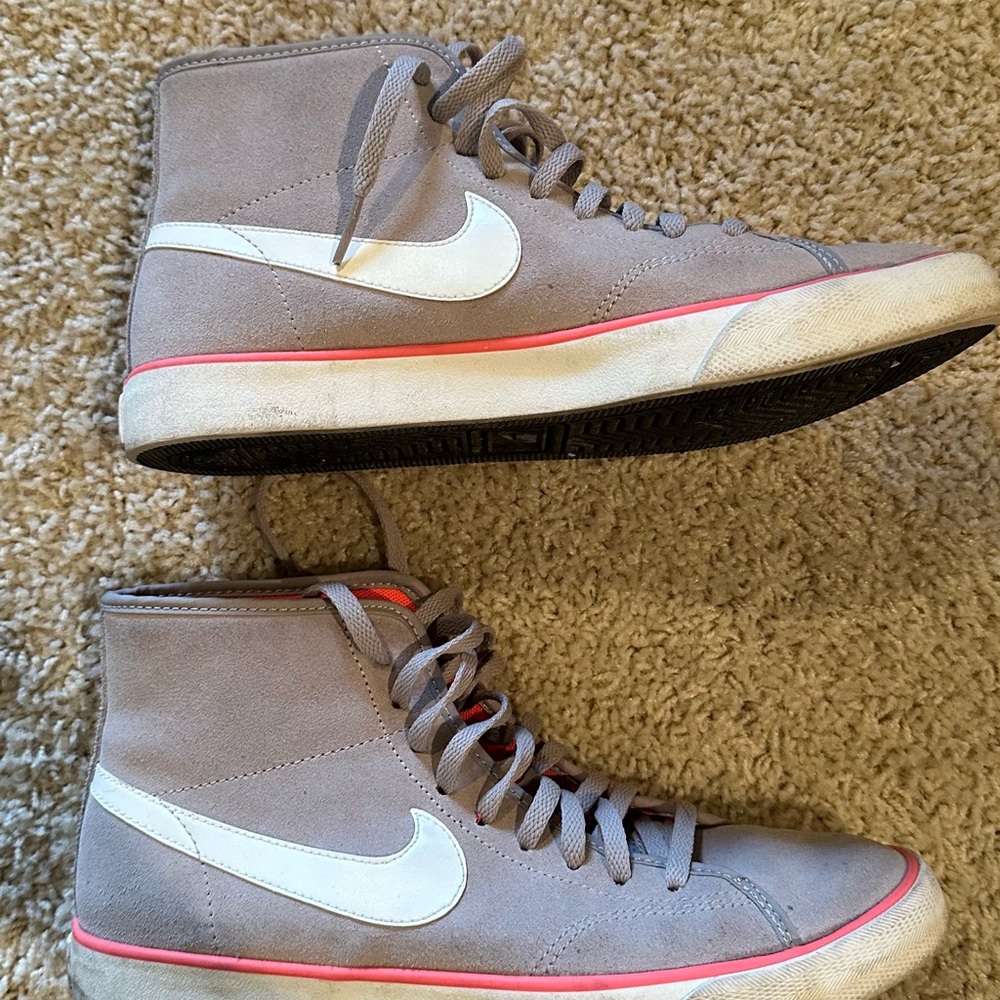 Nike Gray and White High-Tops with Pink Trim